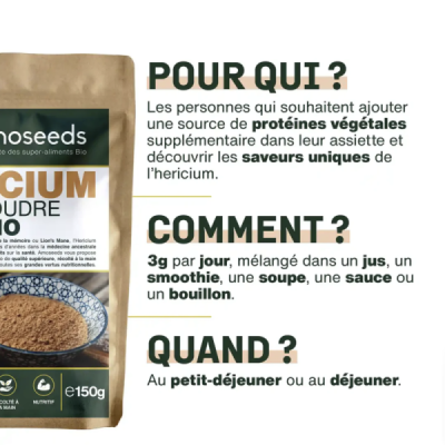 Hericium en Poudre Bio 50g – Crinière de Lion | Champivie