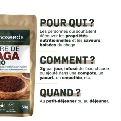 Poudre de Chaga Bio 50g – Antioxydant Puissant | Champivie
