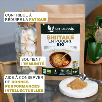 Shiitaké en Poudre Bio 50g – Lentinula edodes | Champivie